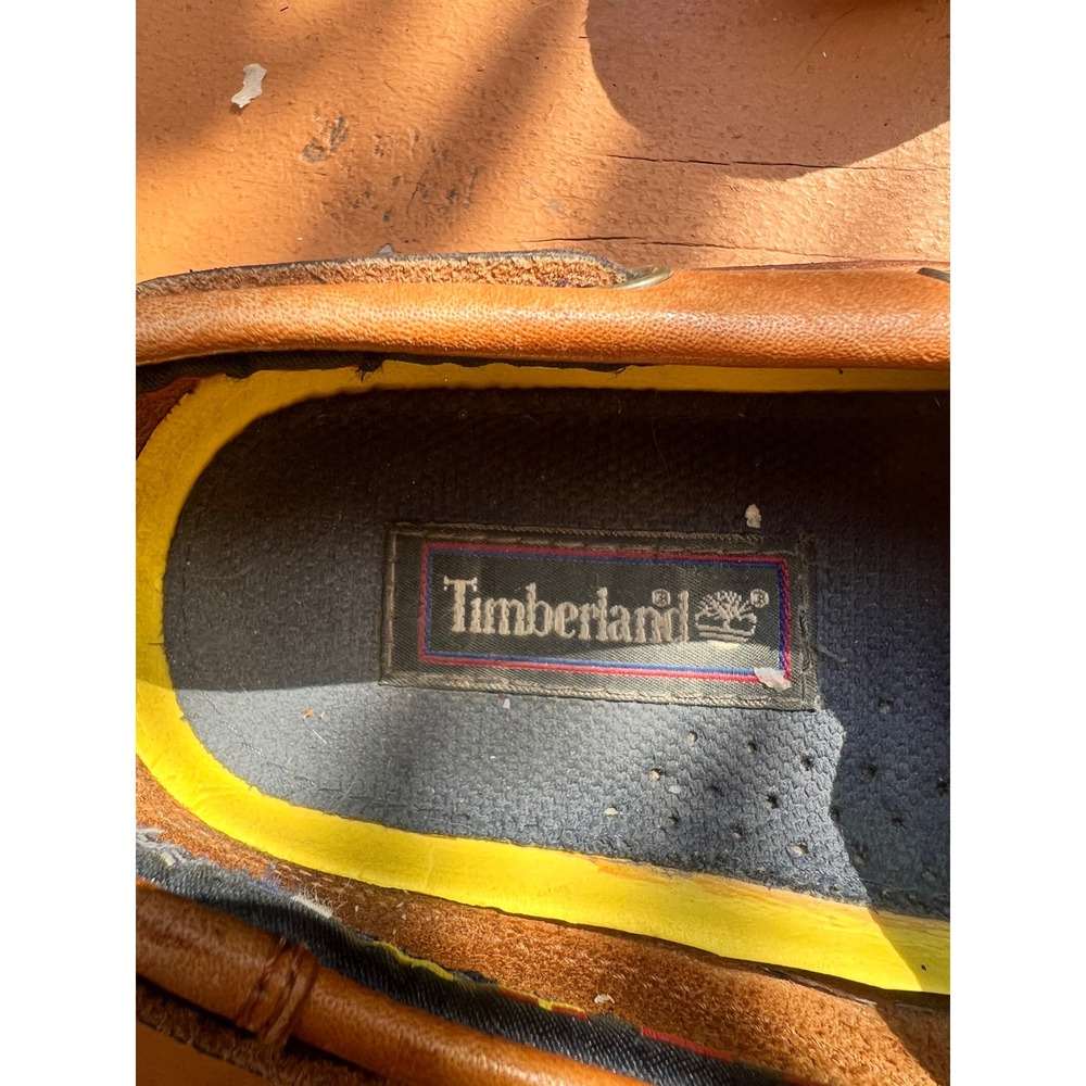 Timberland Mens Tan Brown Leather Boat Shoes Nautical Signal Flag Loafers - Picture 6 of 9